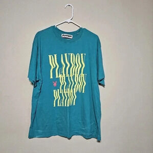 Playboy Pacsun Men's Size XL Short Sleeve T-shirt Green Spellout Wavy